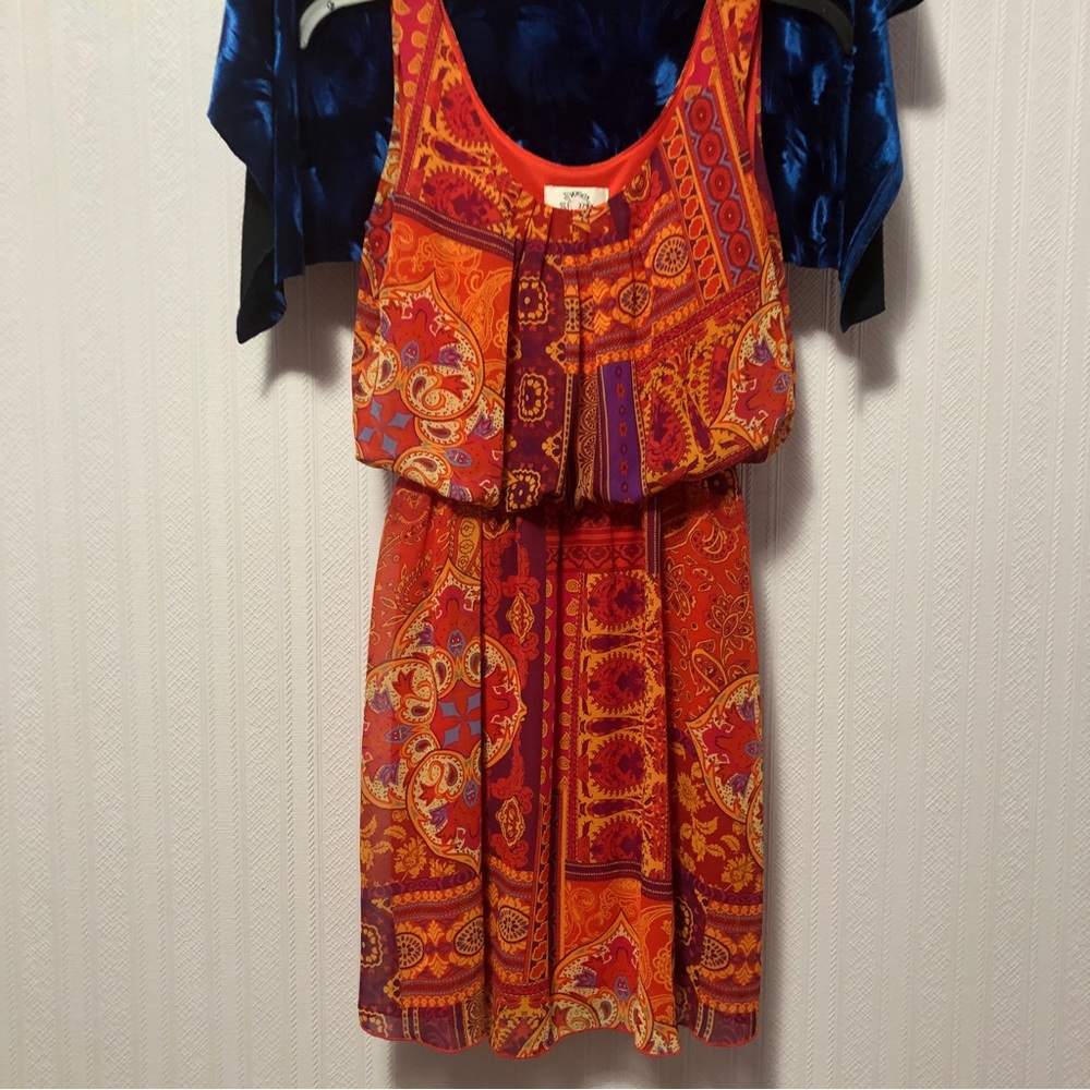 Sweet Storm Paisley Printed Mini Dress Orange Purple Red Elastic Waist